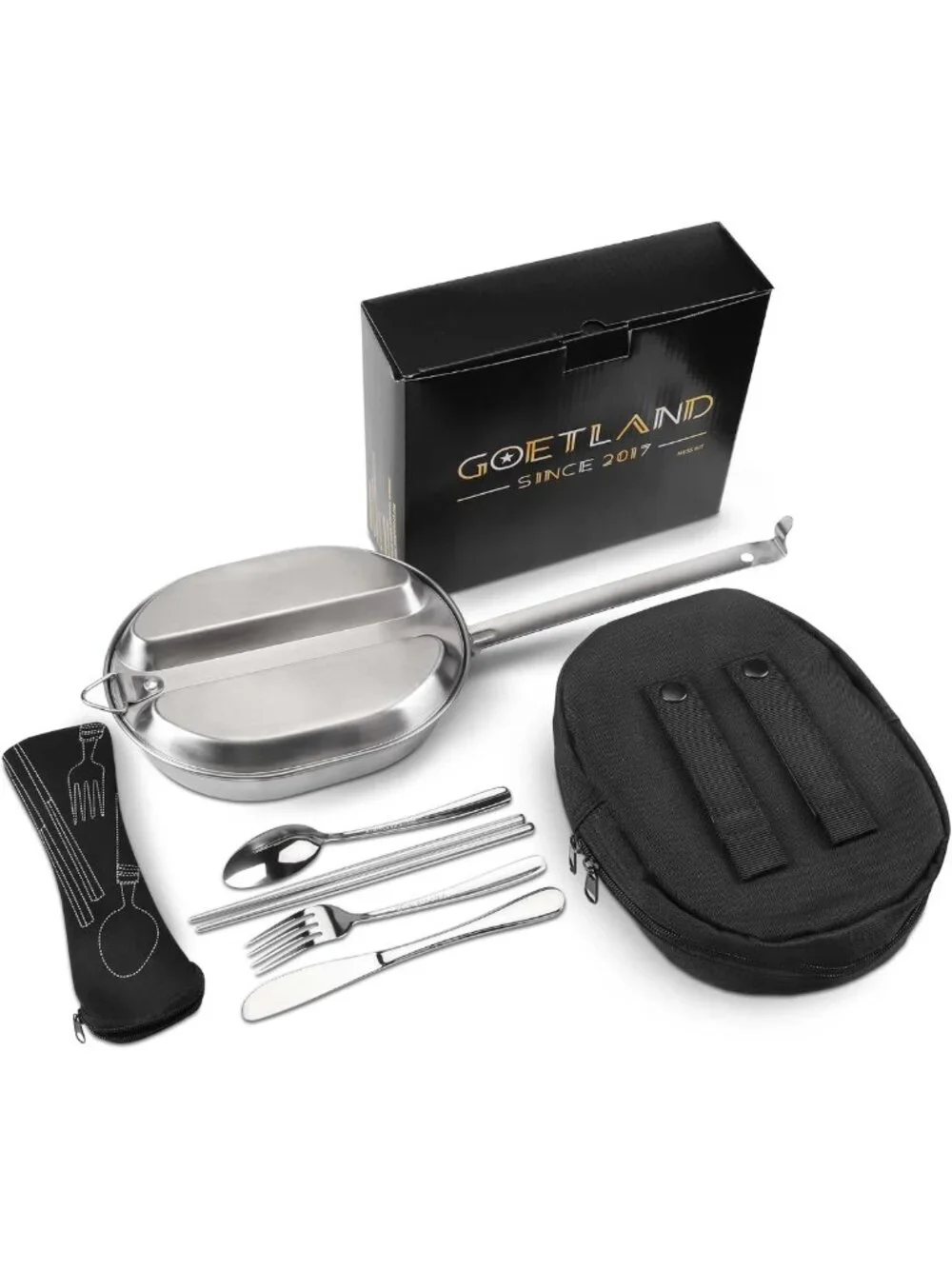 Stainless Steel Military Mess Kit Plate Set for Camping, Hiking, BBQ & Picnic
